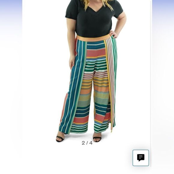 Maree Pour Toi Striped Pink and Green Slit Pants Sz 22 - Picture 3 of 16